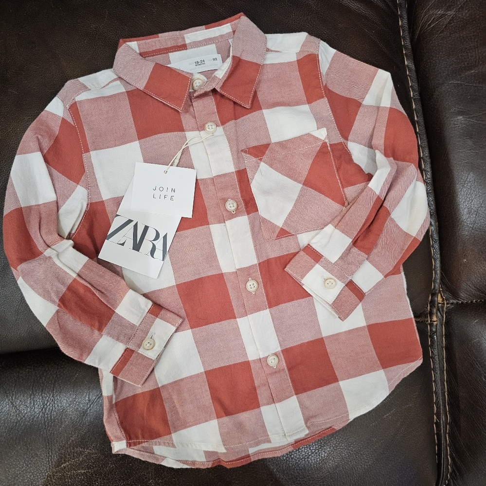 Zara Plaid Button up Shirt, 18-24 month